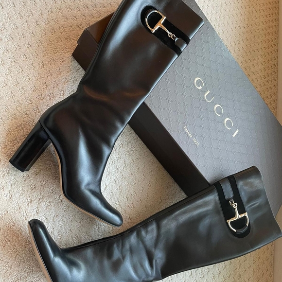 Gucci Black Heeled Boots with Silver Hardware - Picture 1 of 5